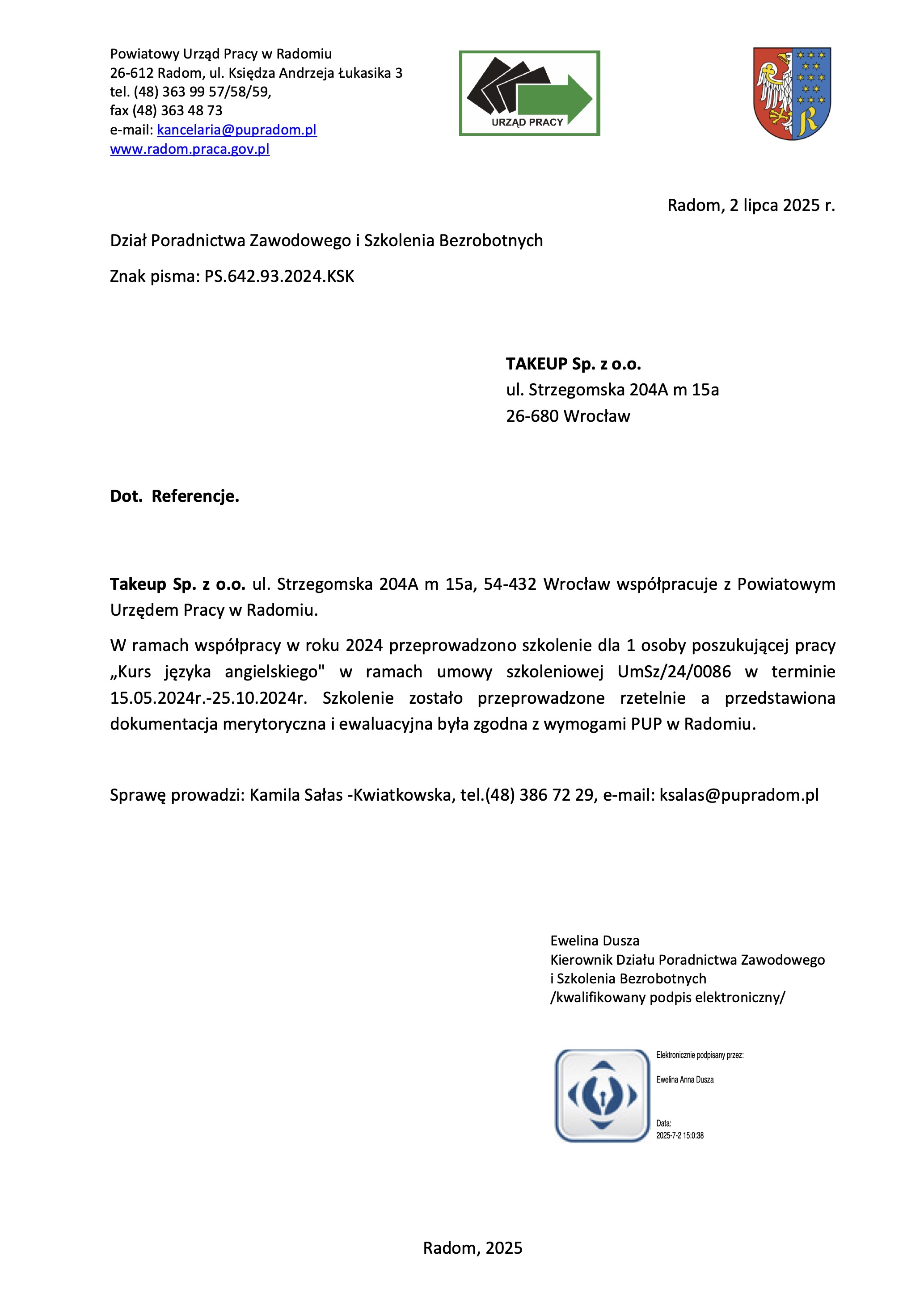 Referencje Urząd Pracy Radom